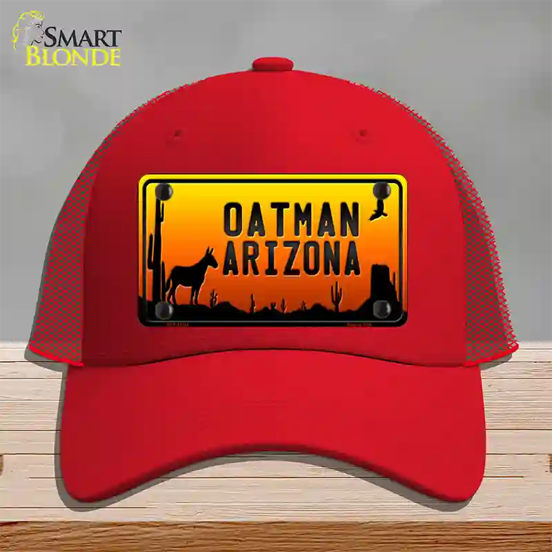 Oatman Arizona Scenic Background Novelty License Plate Hat Mesh / Red