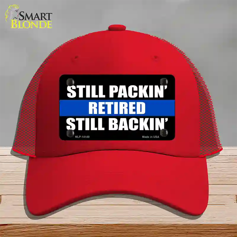 Still Packin Still Backin Police Line Novelty License Plate Hat Mesh / Red