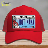 Hot Mama Maine Lobster Novelty License Plate Hat Mesh / Red