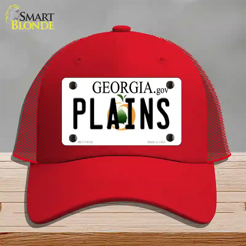 Plains Georgia Novelty License Plate Hat Mesh / Red