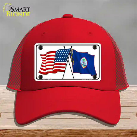 Guam Crossed US Flag Novelty License Plate Hat Mesh / Red