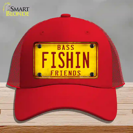 Fishin Friends Novelty License Plate Hat Mesh / Red