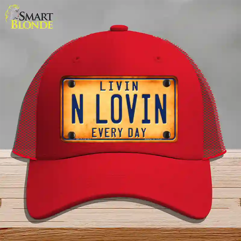 Livin N Lovin Everyday Novelty License Plate Hat Mesh / Red