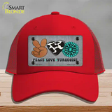 Peace Love Turquoise Novelty License Plate Hat Mesh / Red