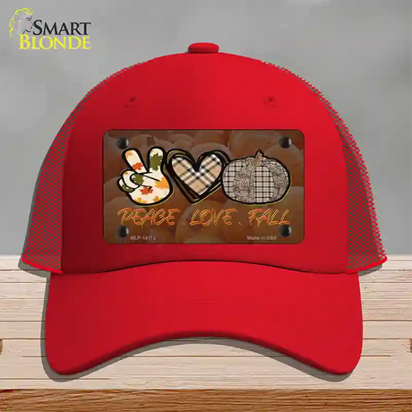 Peace Love Fall Novelty License Plate Hat Mesh / Red