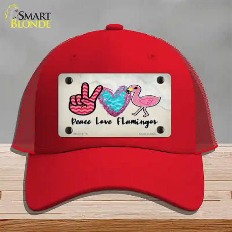 Peace Love Flamingos Novelty License Plate Hat Mesh / Red