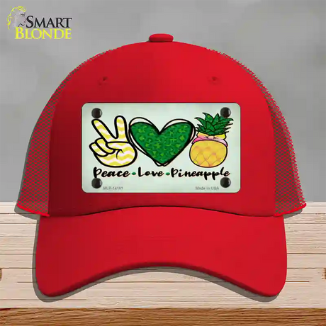 Peace Love Pineapple Novelty License Plate Hat Mesh / Red