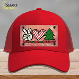 Peace Love Christmas Novelty License Plate Hat Mesh / Red