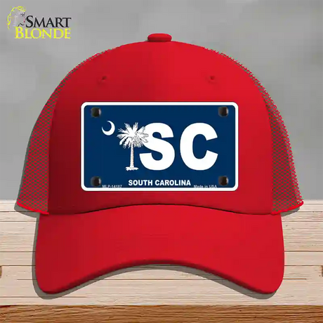 SC South Carolina Flag Novelty License Plate Hat Mesh / Red