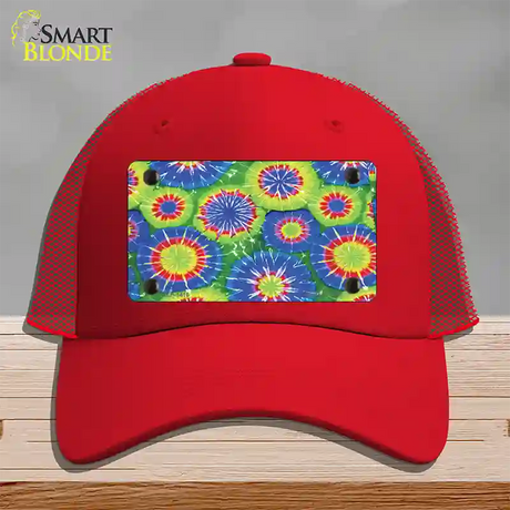 Blue Green Tie-Dye Novelty License Plate Hat Mesh / Red