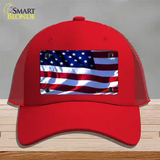 American Flag Wavy Novelty License Plate Hat Mesh / Red