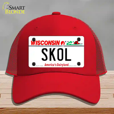 Skol Wisconsin Novelty License Plate Hat Mesh / Red