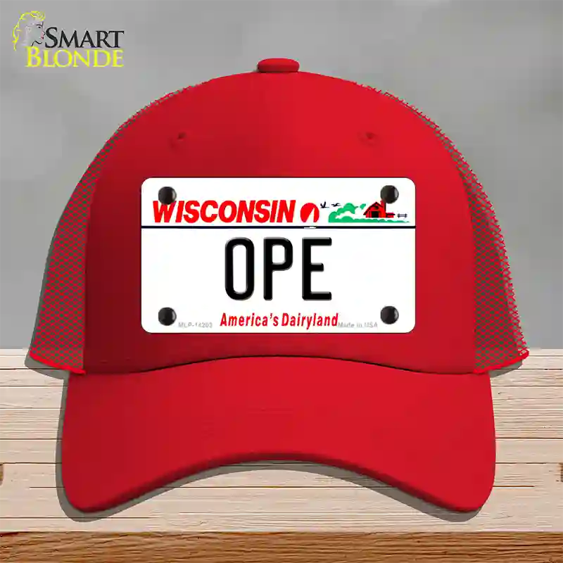 Ope Wisconsin Novelty License Plate Hat Mesh / Red