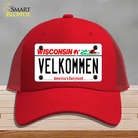 Velkommen Wisconsin Novelty License Plate Hat Mesh / Red