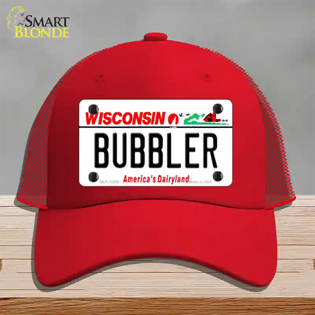 Bubbler Wisconsin Novelty License Plate Hat Mesh / Red