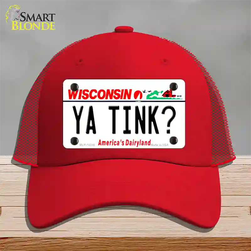 Ya Tink Wisconsin Novelty License Plate Hat Mesh / Red