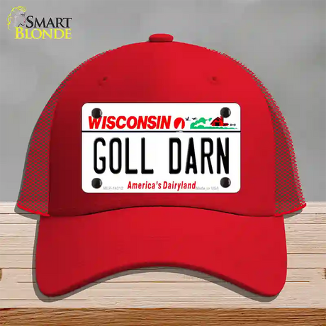 Goll Darn Wisconsin Novelty License Plate Hat Mesh / Red