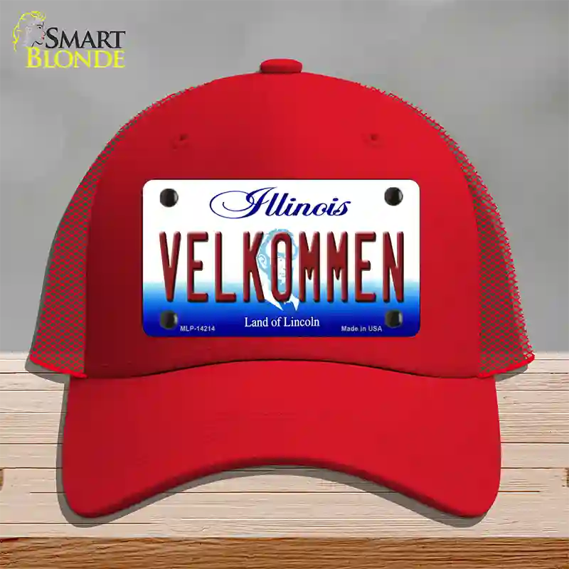 Velkommen Illinois Novelty License Plate Hat Mesh / Red