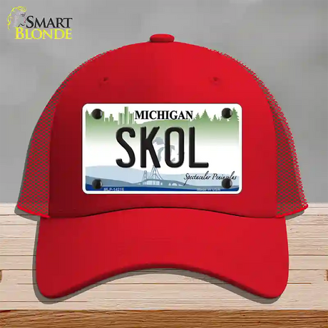 Skol Michigan Novelty License Plate Hat Mesh / Red