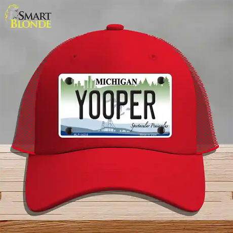 Yooper Michigan Novelty License Plate Hat Mesh / Red