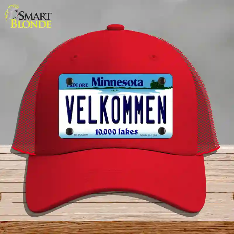 Velkommen Minnesota Novelty License Plate Hat Mesh / Red