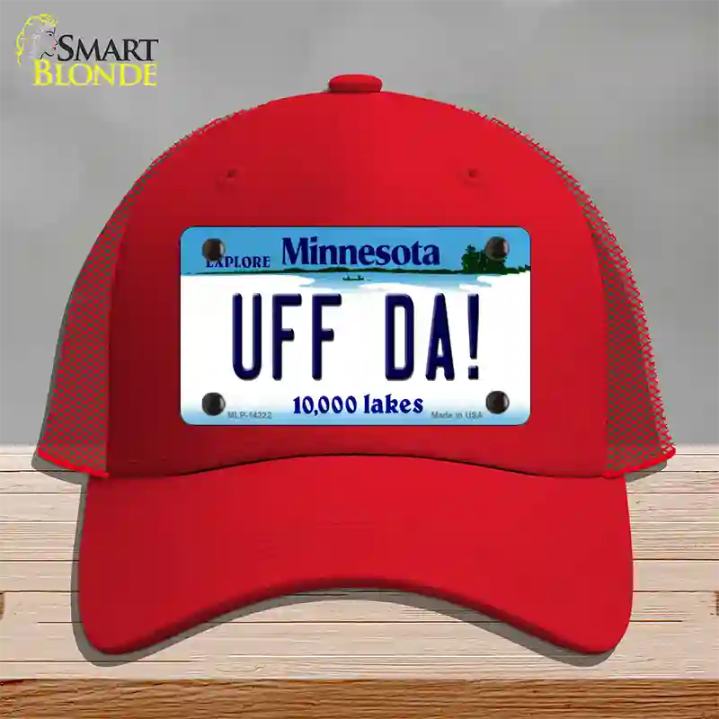 Uff Da Minnesota Novelty License Plate Hat Mesh / Red