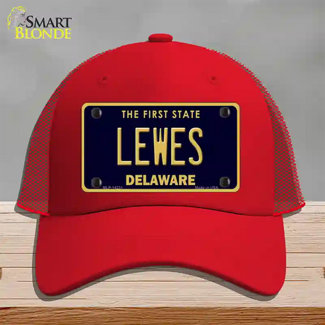 Lewes Delaware Novelty License Plate Hat Mesh / Red