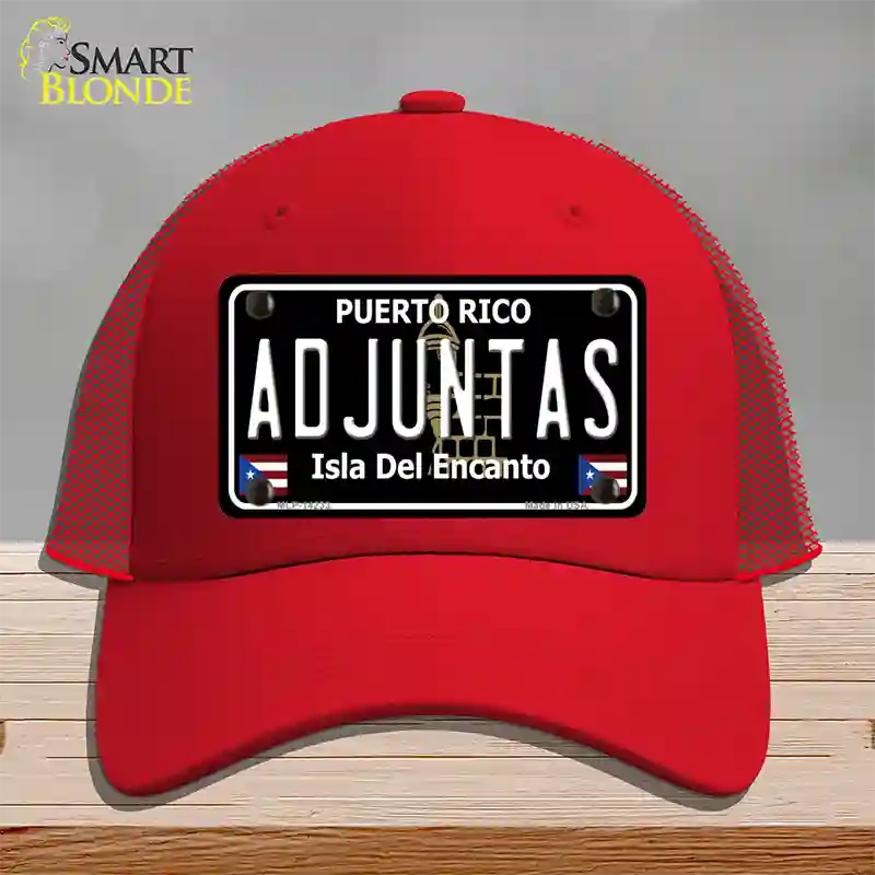 Adjuntas Puerto Rico Black Novelty License Plate Hat Mesh / Red