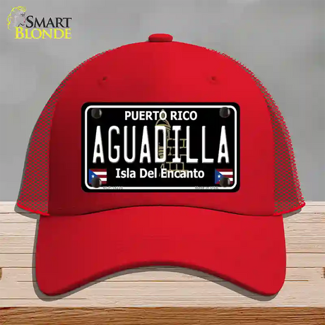 Aguadilla Puerto Rico Black Novelty License Plate Hat Mesh / Red