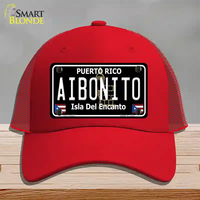 Aibonito Puerto Rico Black Novelty License Plate Hat Mesh / Red