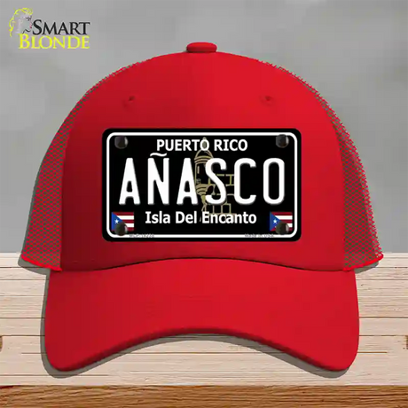 Anasco Puerto Rico Black Novelty License Plate Hat Mesh / Red