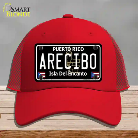 Arecibo Puerto Rico Black Novelty License Plate Hat Mesh / Red