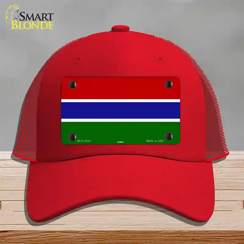 Gambia Flag Novelty License Plate Hat Mesh / Red