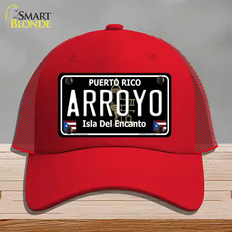 Arroyo Puerto Rico Black Novelty License Plate Hat Mesh / Red