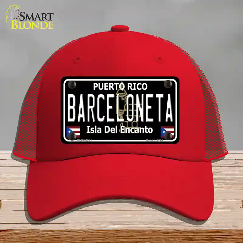 Barceloneta Puerto Rico Black Novelty License Plate Hat Mesh / Red