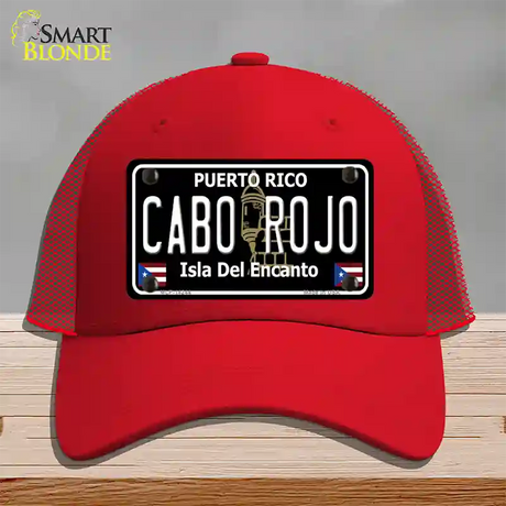 Cabo Rojo Puerto Rico Black Novelty License Plate Hat Mesh / Red