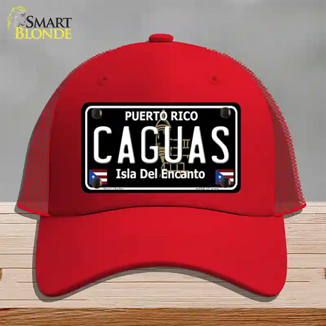 Caguas Puerto Rico Black Novelty License Plate Hat Mesh / Red