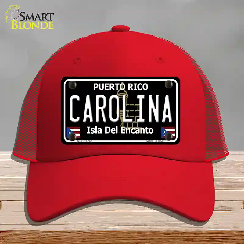 Carolina Puerto Rico Black Novelty License Plate Hat Mesh / Red