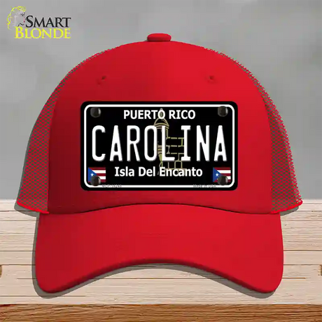 Carolina Puerto Rico Black Novelty License Plate Hat Mesh / Red