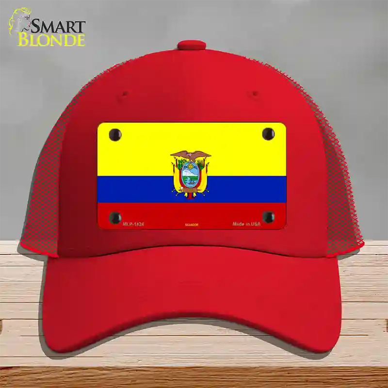 Ecuador Flag Novelty License Plate Hat Mesh / Red