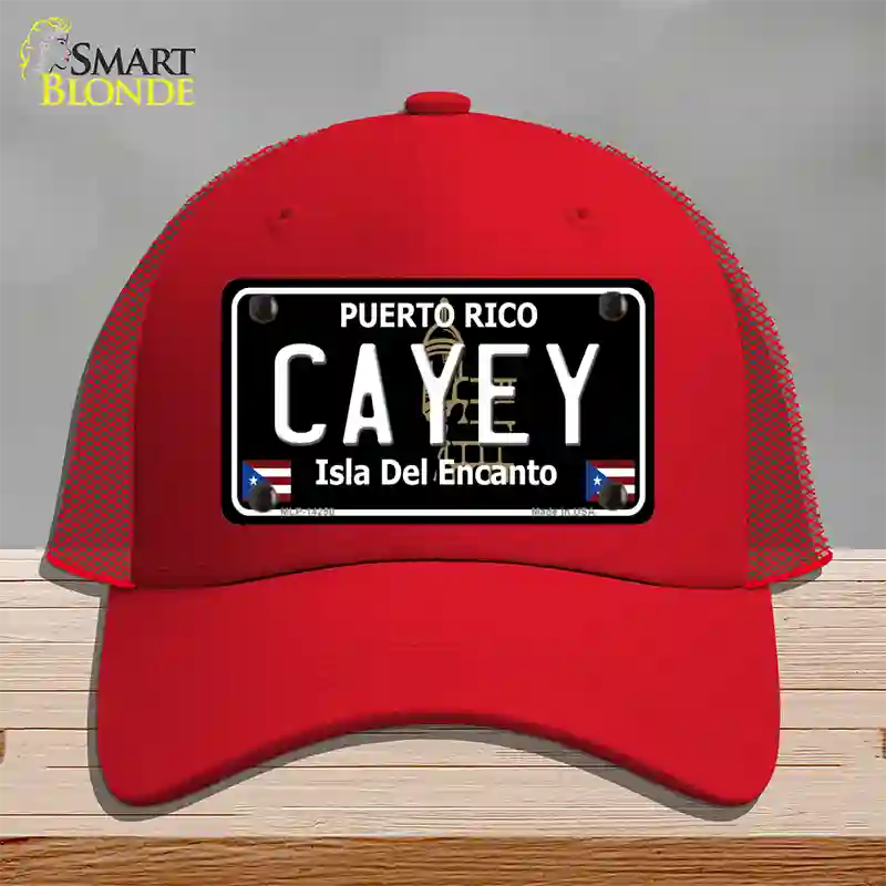 Cayey Puerto Rico Black Novelty License Plate Hat Mesh / Red