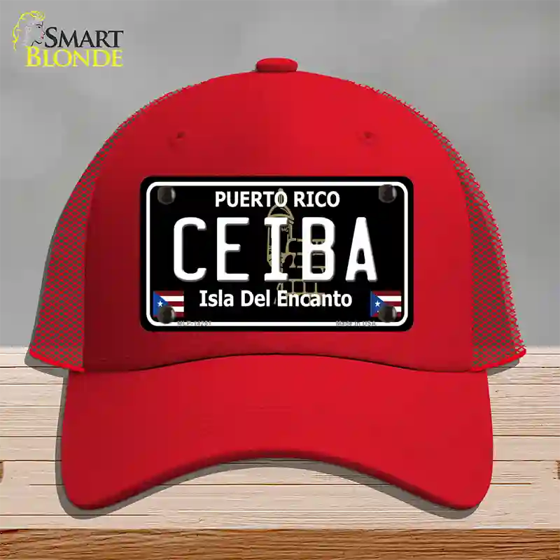 Ceiba Puerto Rico Black Novelty License Plate Hat Mesh / Red