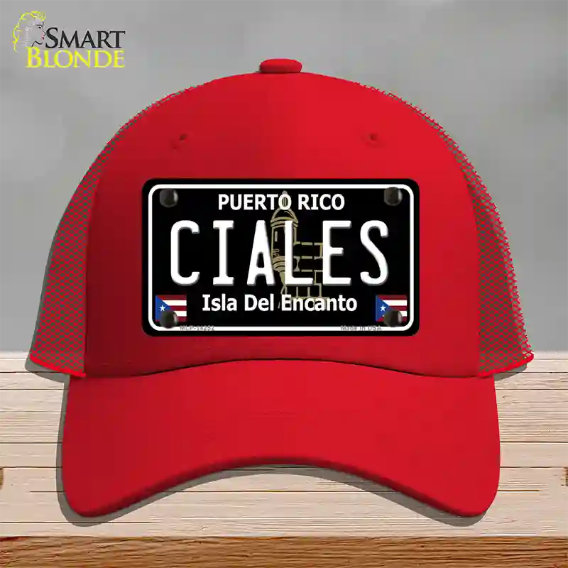 Ciales Puerto Rico Black Novelty License Plate Hat Mesh / Red