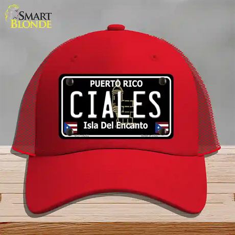 Ciales Puerto Rico Black Novelty License Plate Hat Mesh / Red