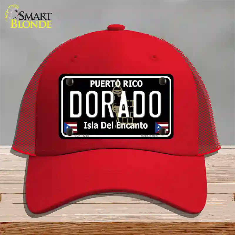 Dorado Puerto Rico Black Novelty License Plate Hat Mesh / Red