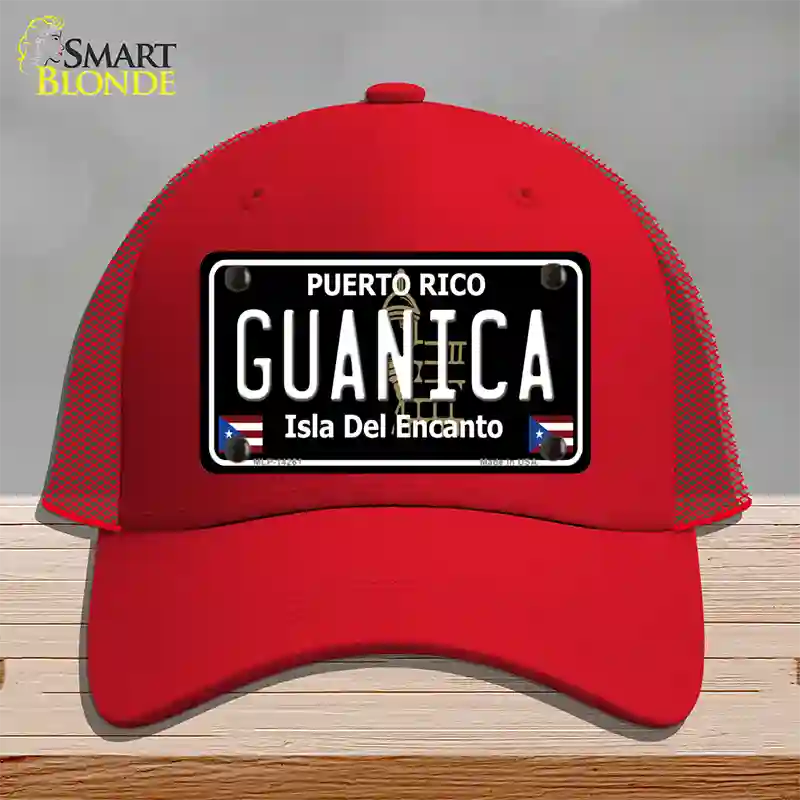 Guanica Puerto Rico Black Novelty License Plate Hat Mesh / Red