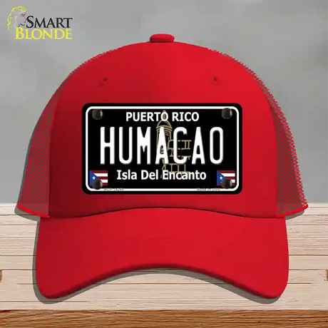 Humacao Puerto Rico Black Novelty License Plate Hat Mesh / Red