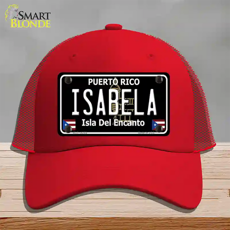 Isabela Puerto Rico Black Novelty License Plate Hat Mesh / Red