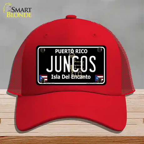 Juncos Puerto Rico Black Novelty License Plate Hat Mesh / Red