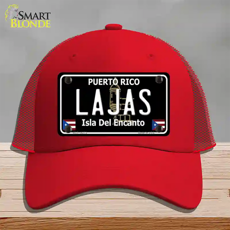 Lajas Puerto Rico Black Novelty License Plate Hat Mesh / Red